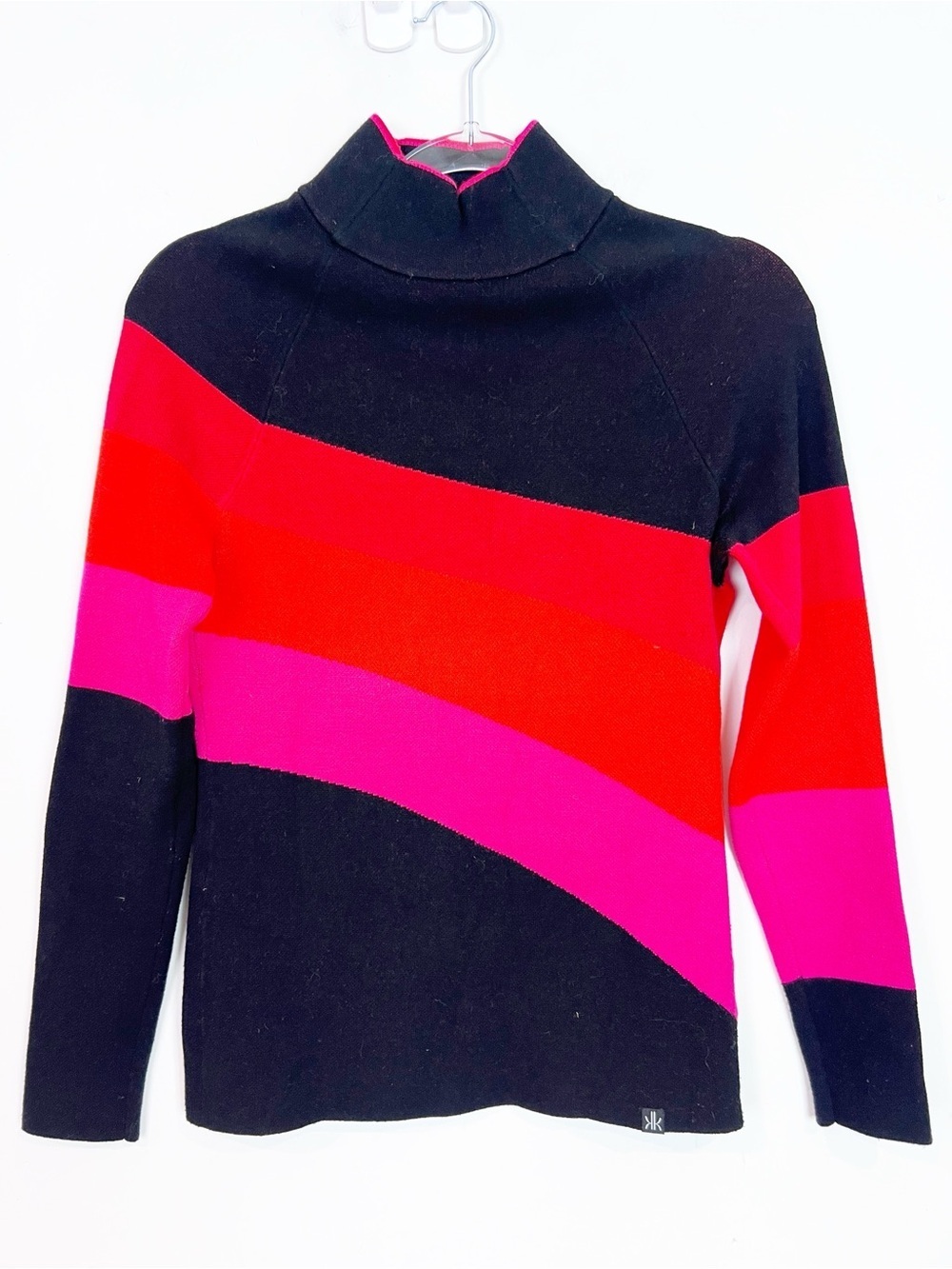 KRIMSON KLOVER RIVA BLACK RED ORANGE STRIPE MOCK NECK SWEATER WOMENS SZ XS